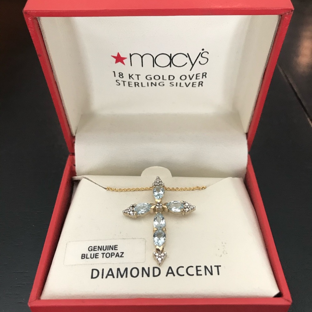 NWT Blue Topaz Cross Necklace